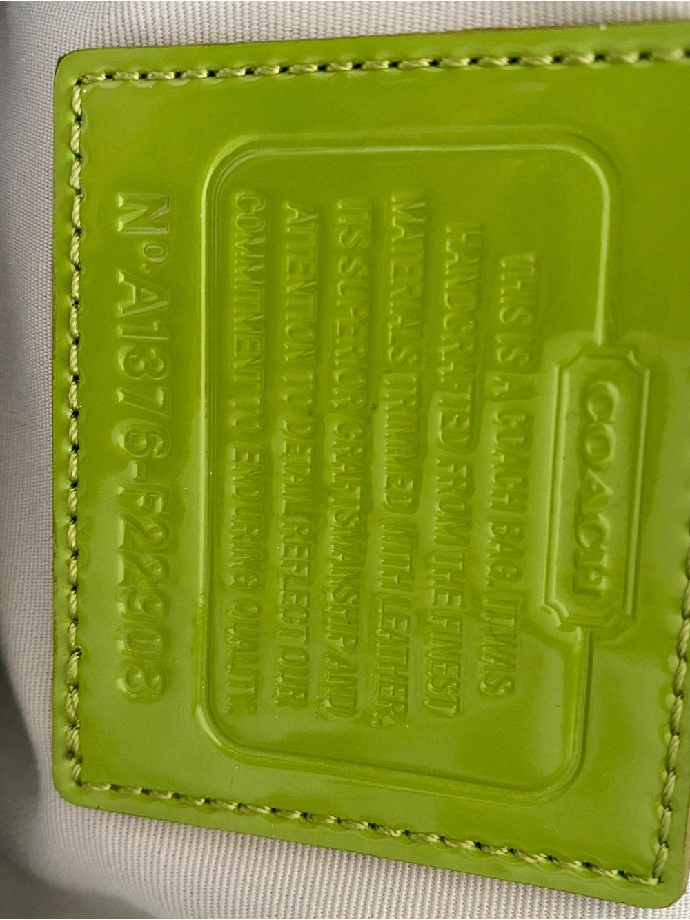 Coach Blue Signature Tote with Lime and White Stripes - Picture 4 of 5